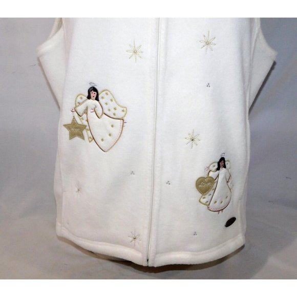 Northern Reflections Off White Christmas Angels Womens L Full Zip Fleece Vest - Picture 7 of 12